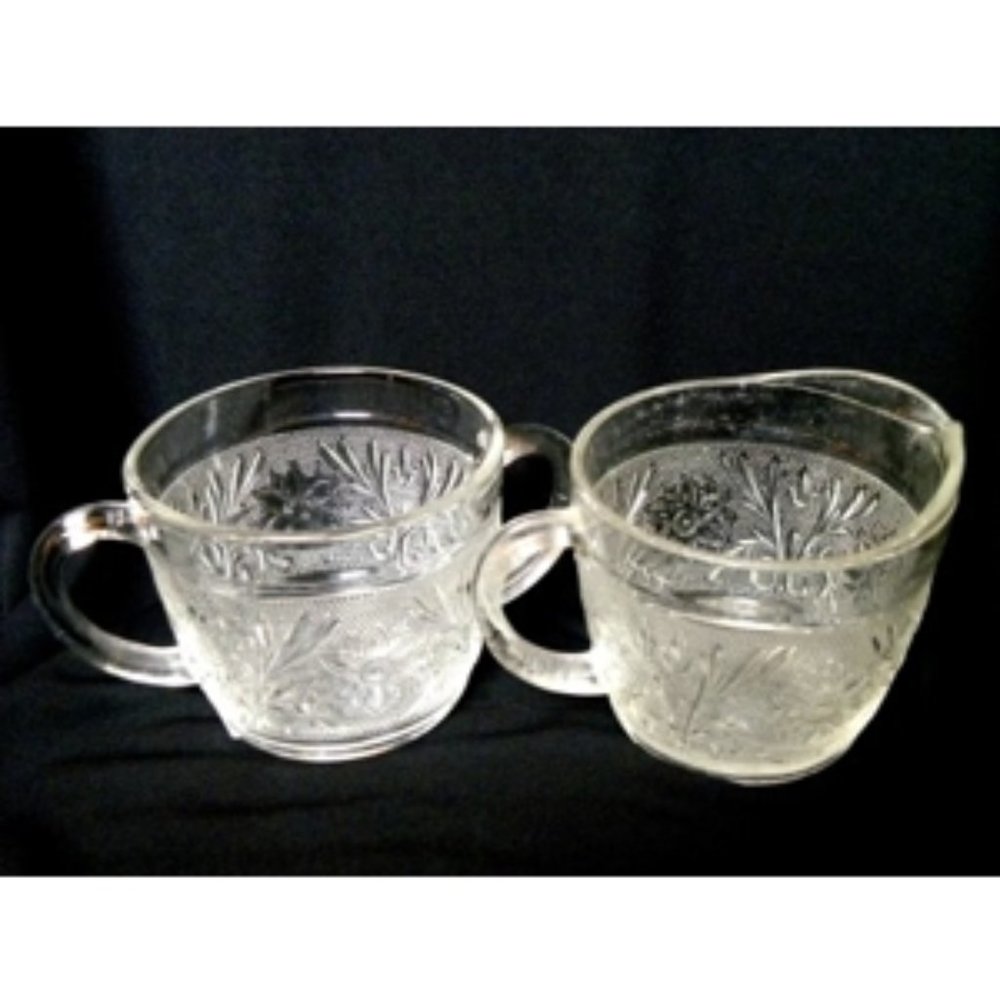 Vintage Set of Anchor Hocking Glass Cream and Sugar Bowl